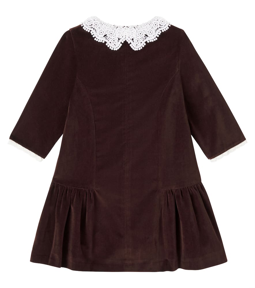 Bow-detail velvet and broderie anglaise dress