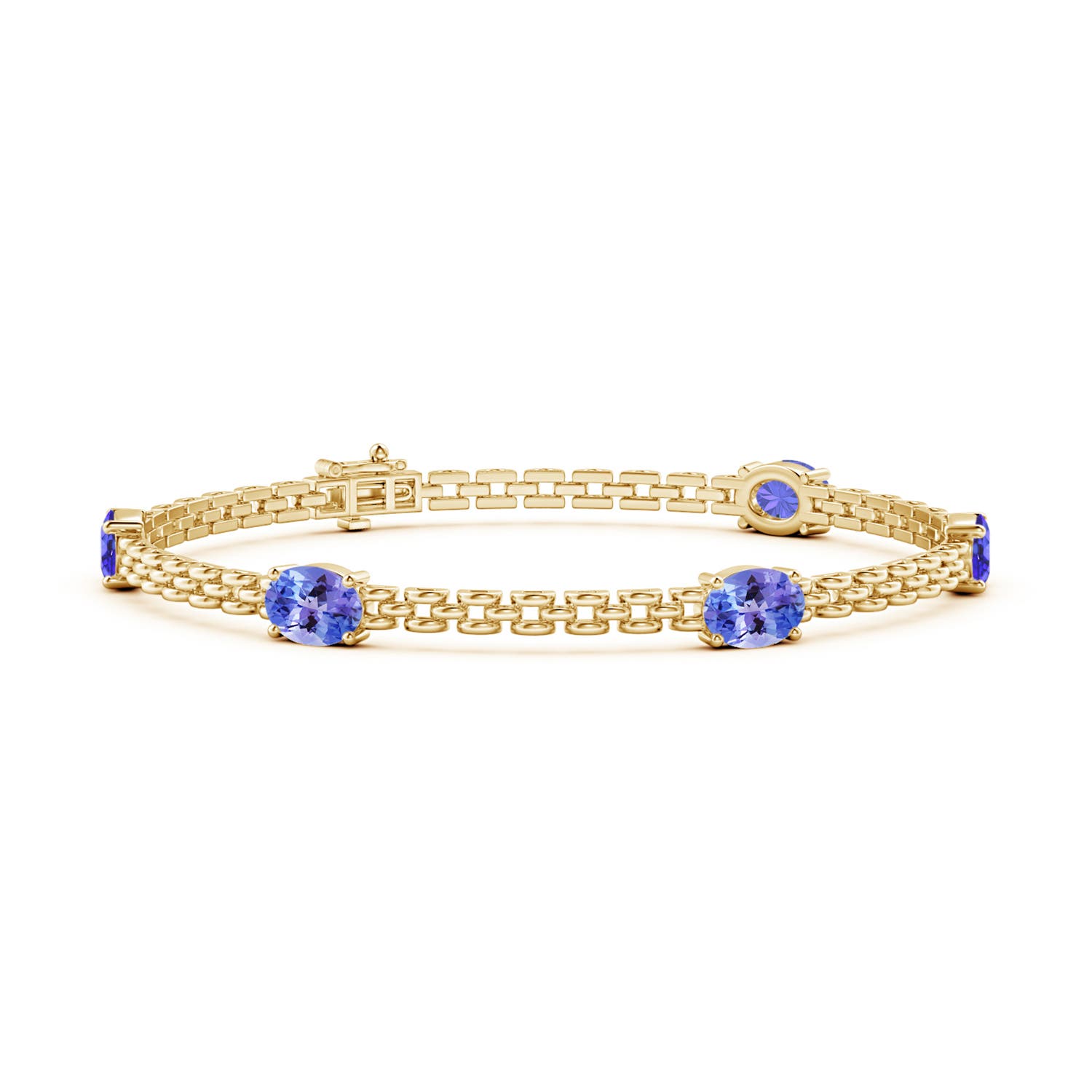 Angara 4.0 Carats Five Stone Oval Tanzanite Station Link Bracelet in 14K Yellow Gold