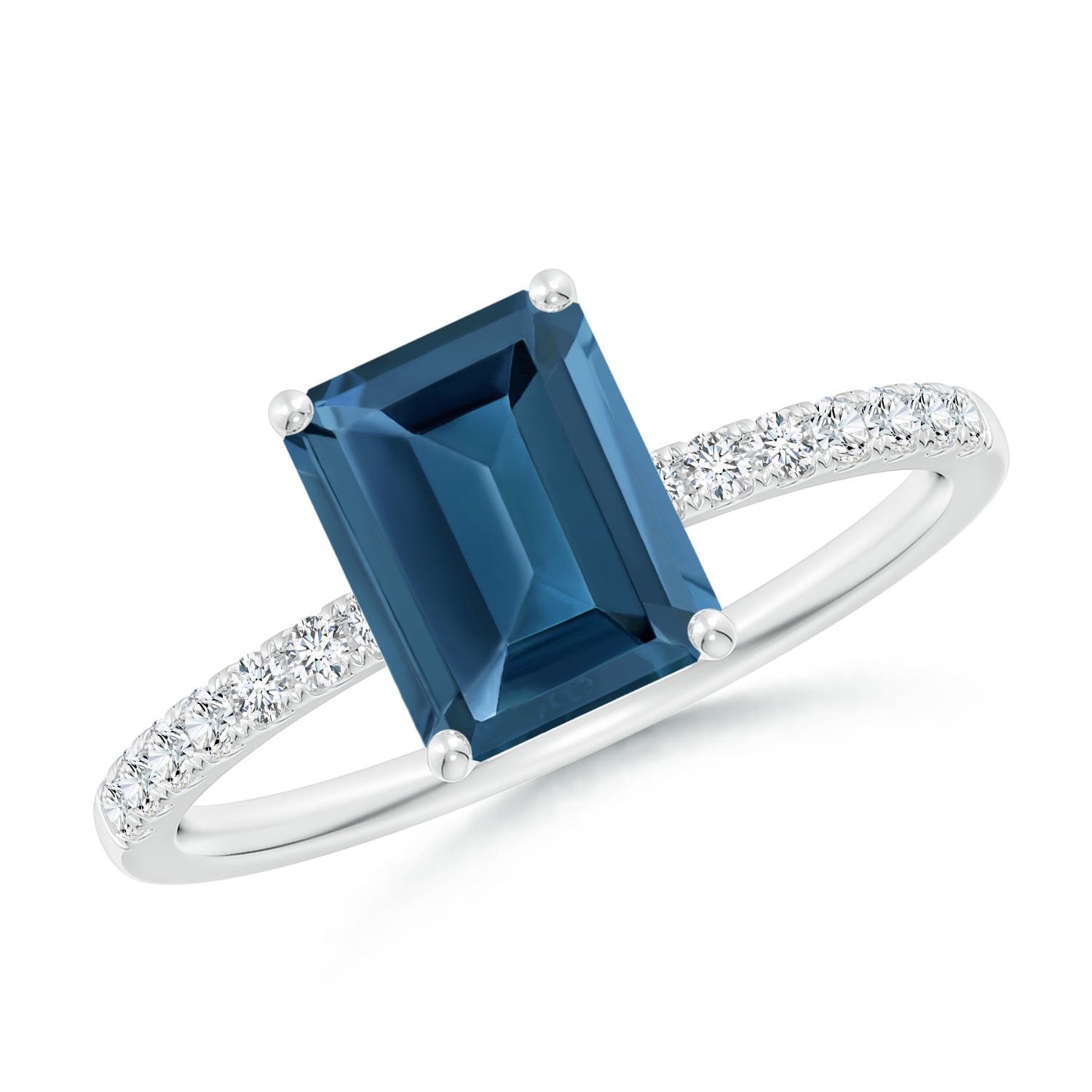 Angara 1.95 Carats Emerald-Cut London Blue Topaz Engagement Ring with Diamonds in Platinum