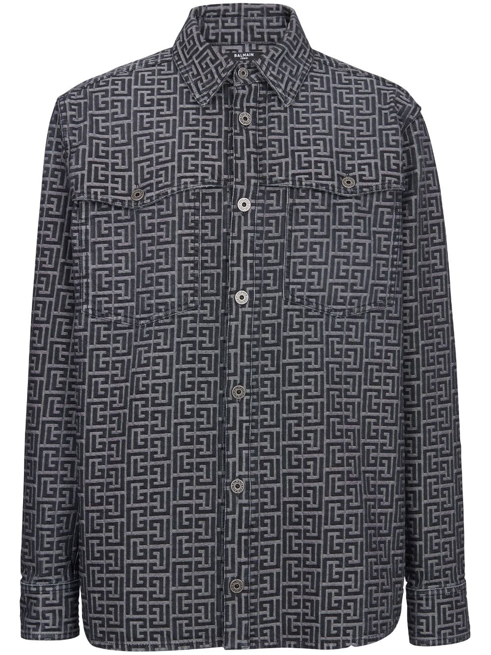Monogram-jacquard denim shirt - Black
