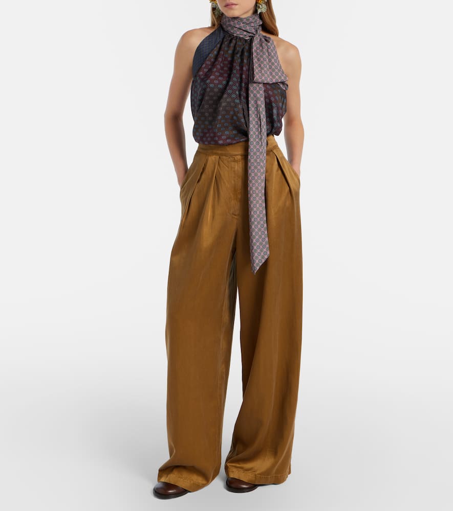 Pleated high-rise wide-leg pants