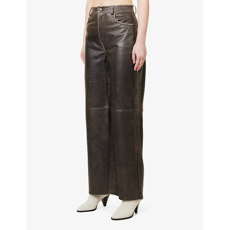 Womens Pit Stop Veda Mid-rise Wide-leg Leather Trousers