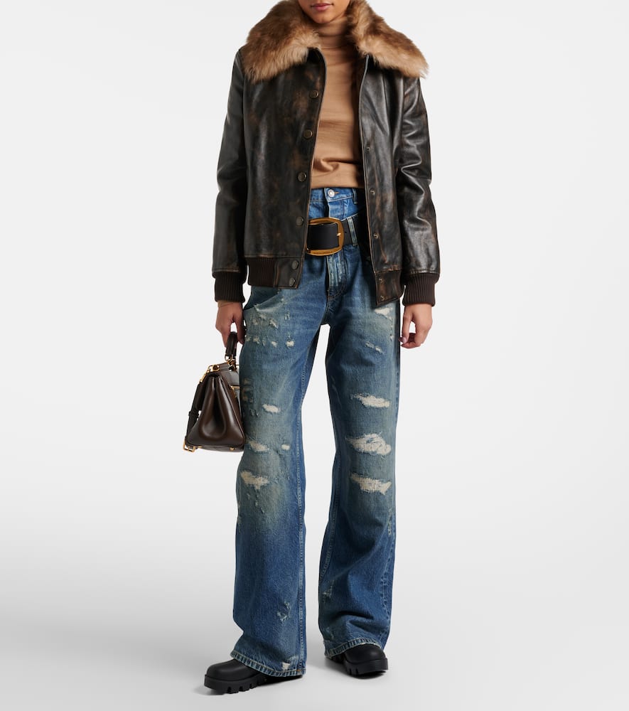 Distressed layered high-rise wide-leg jeans