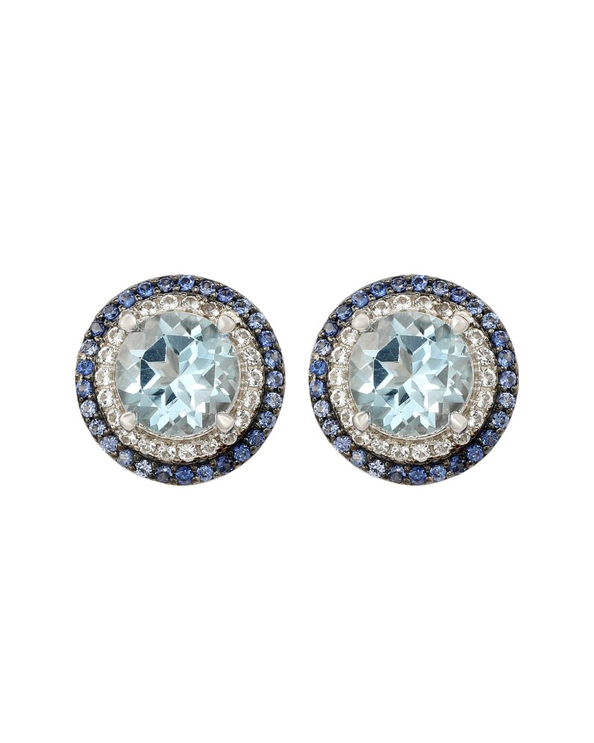 Silver 0.02 ct. tw. Diamond & Gemstone Double Halo Studs