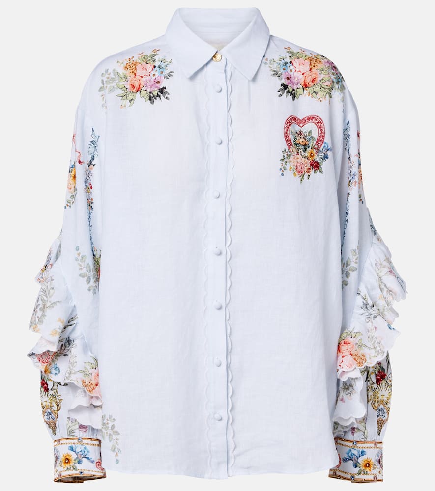 Floral ruffled linen shirt