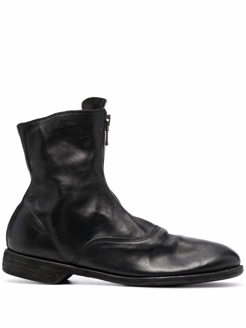 Leather zip-front ankle boots - Black