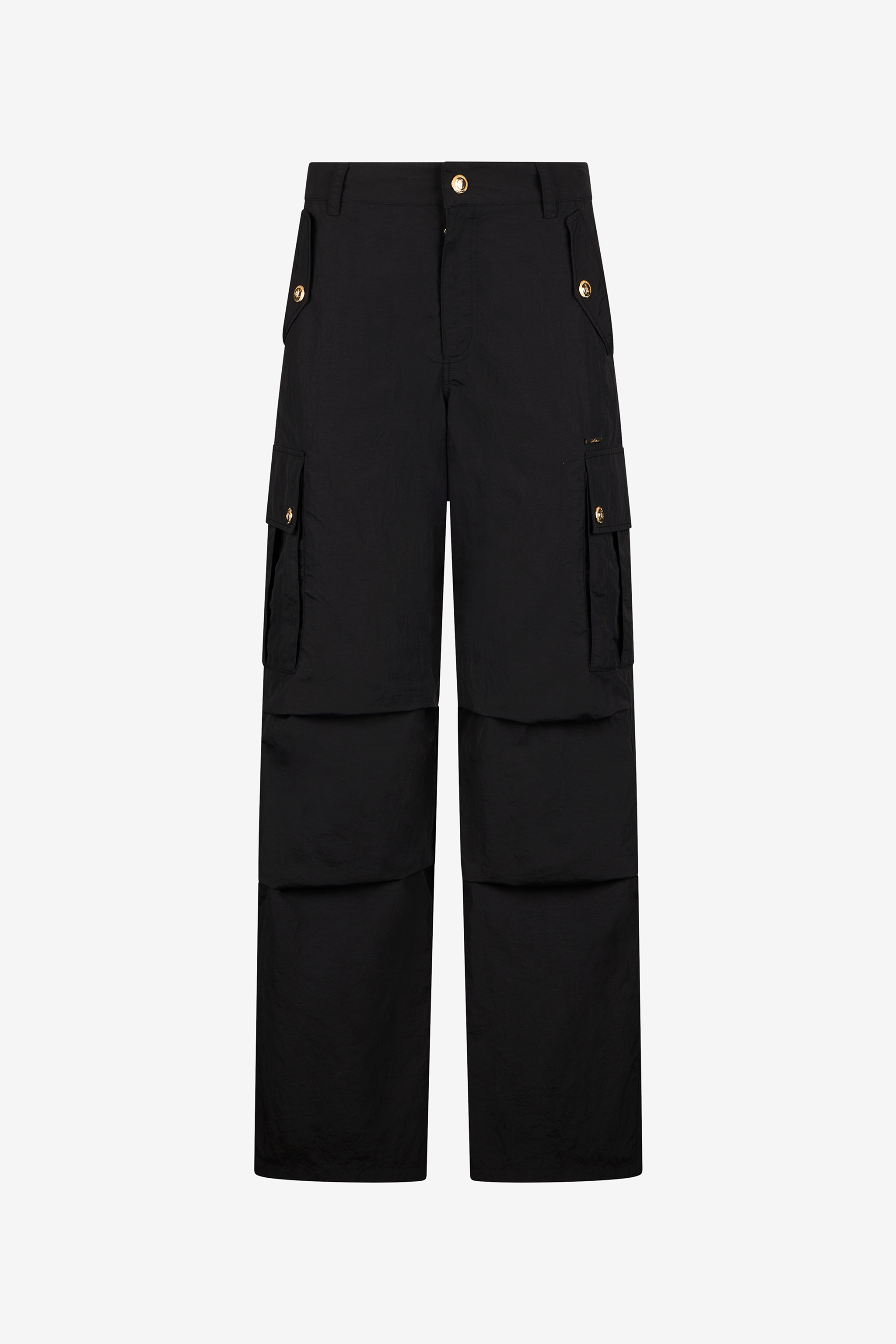 Black Cargo Trousers With Gold Buttons