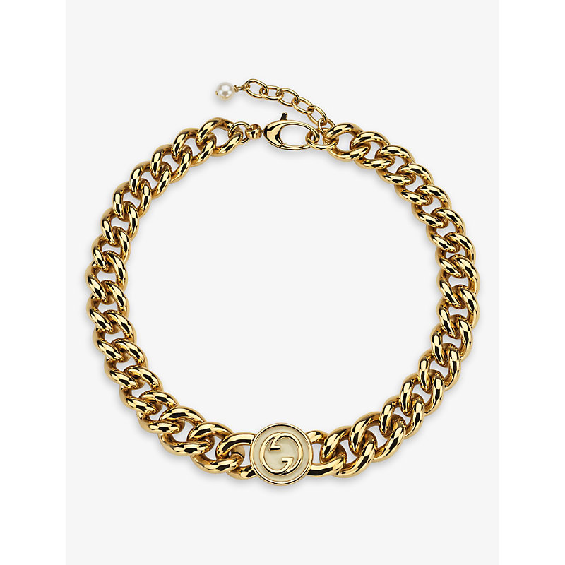 Womens Yellow Gold Blondie Interlocking G-charm Chunky Gold-toned Metal Necklace 41cm
