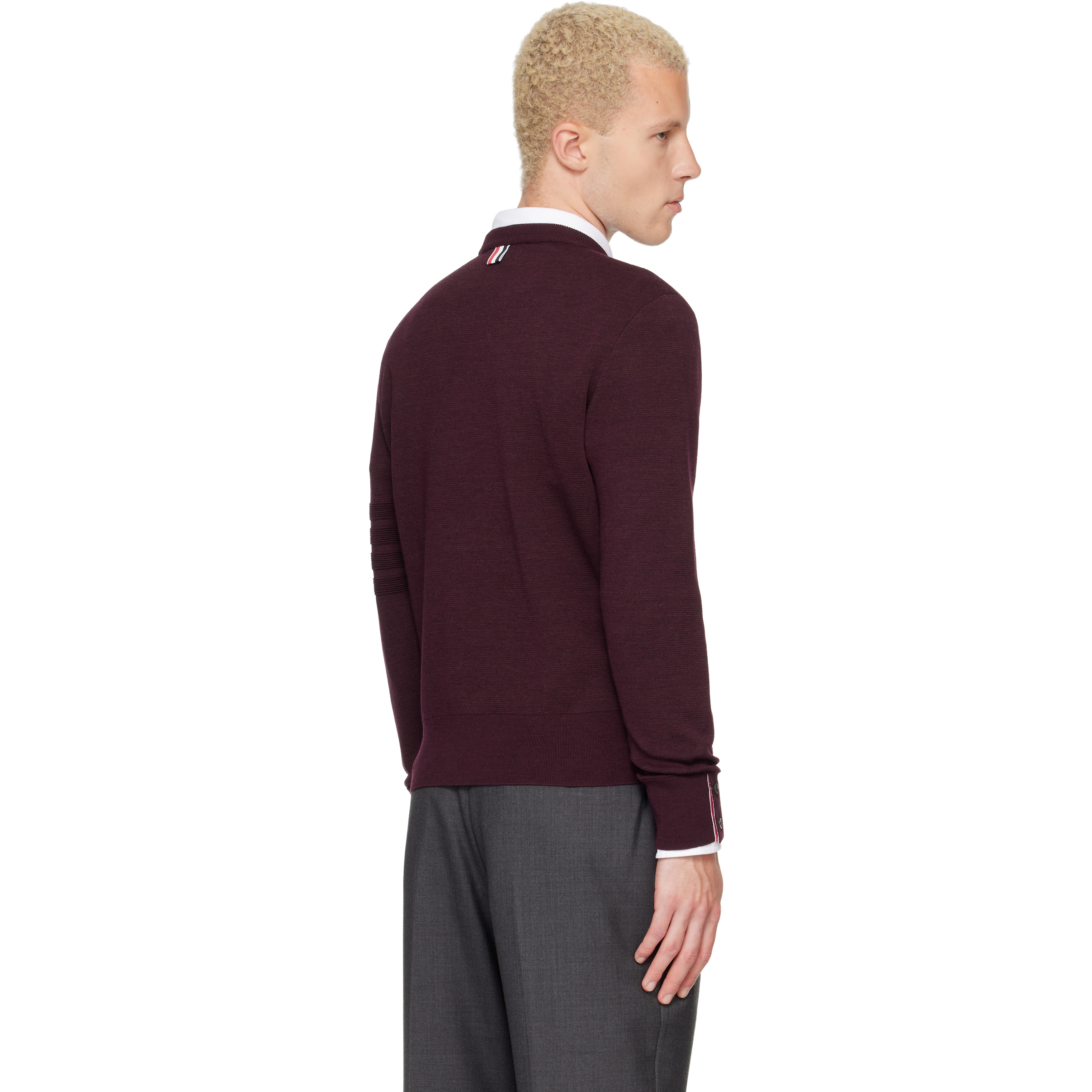 Burgundy Ottoman Milano Stitch 4-Bar Bomber Sweater
