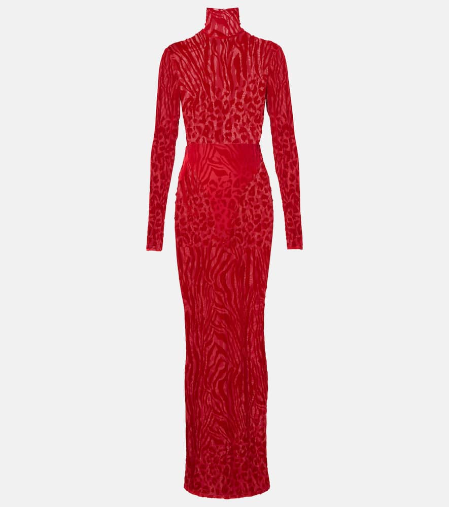 Printed turtleneck jersey maxi dress