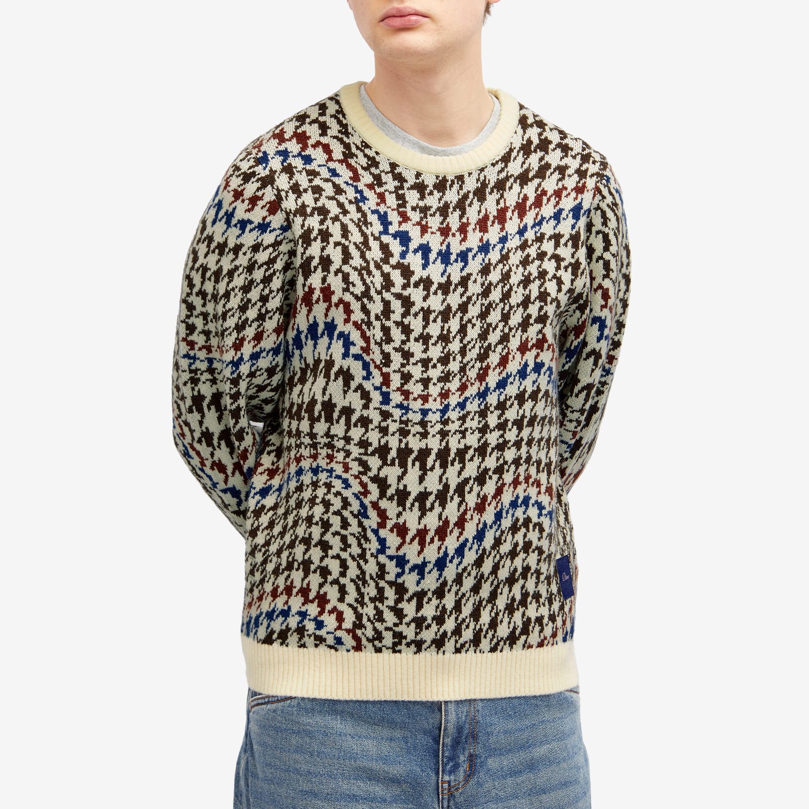 Men's Houndstooth Knit Sweater in Cream Multi