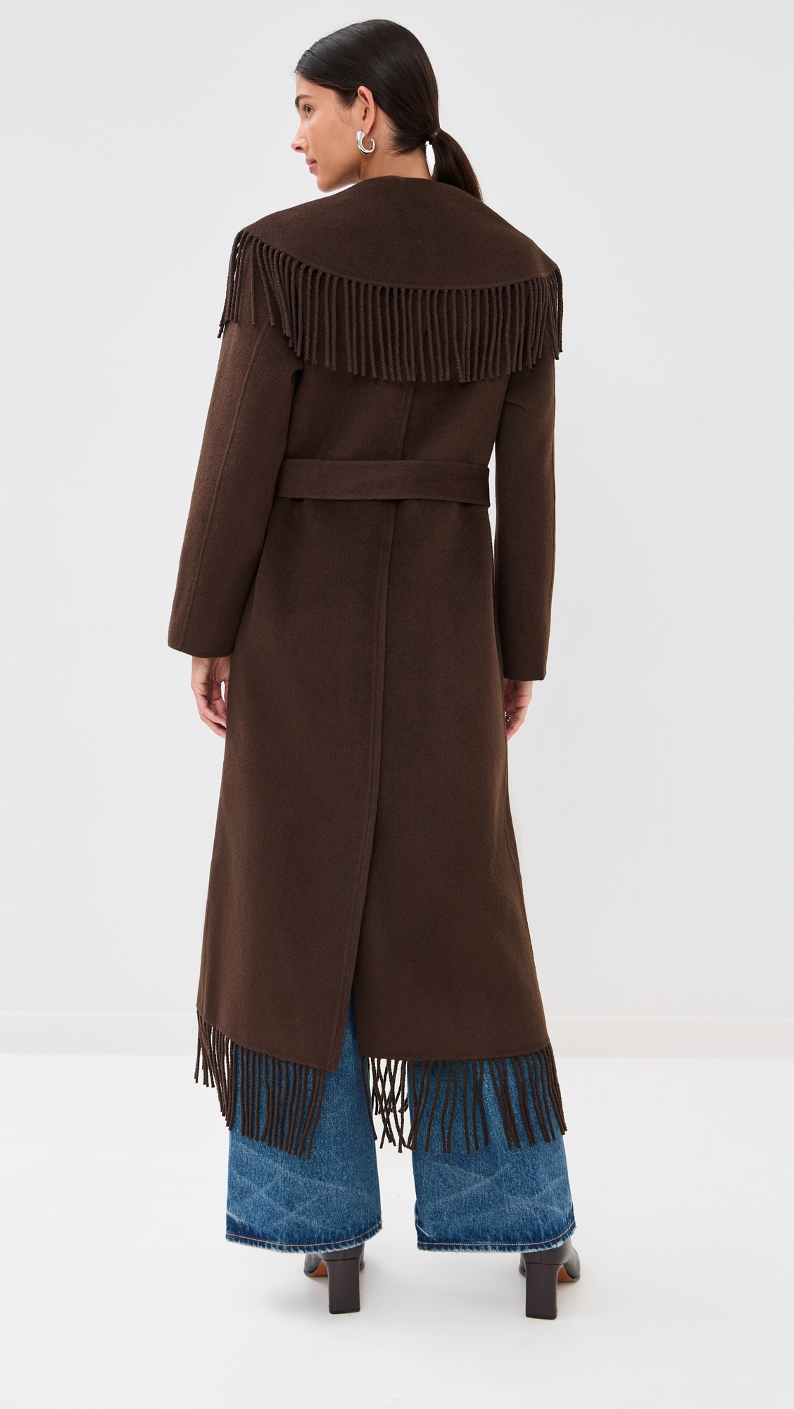 Carrie Fringe Robe Coat Chocolate