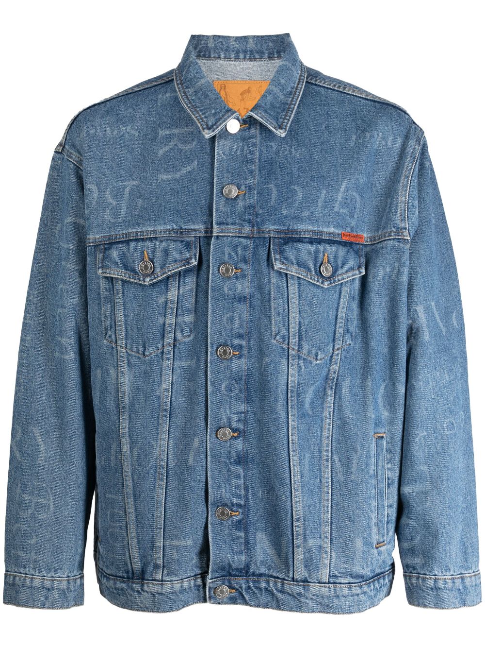 All-over logo-print denim jacket - Blue