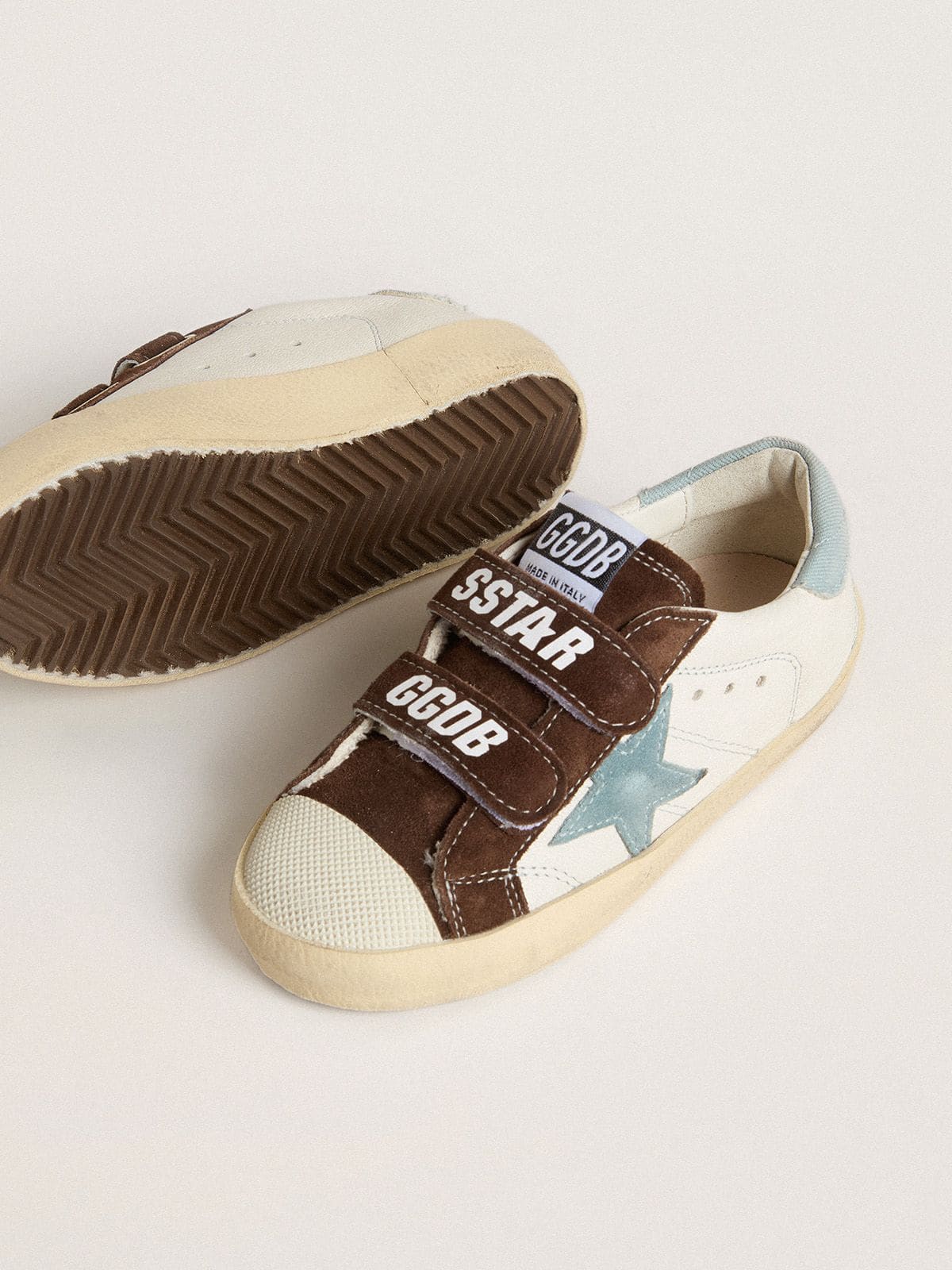 Golden Goose - Old School Young In Nappa With Light Blue Suede Star And Brown Suede Insert