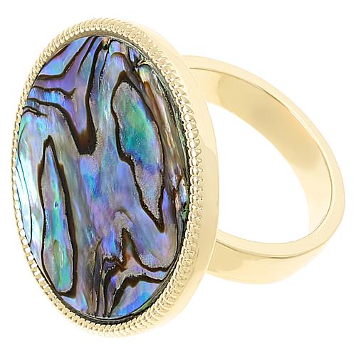 Wren Round Shell Solitaire Ring - Caramel MOP