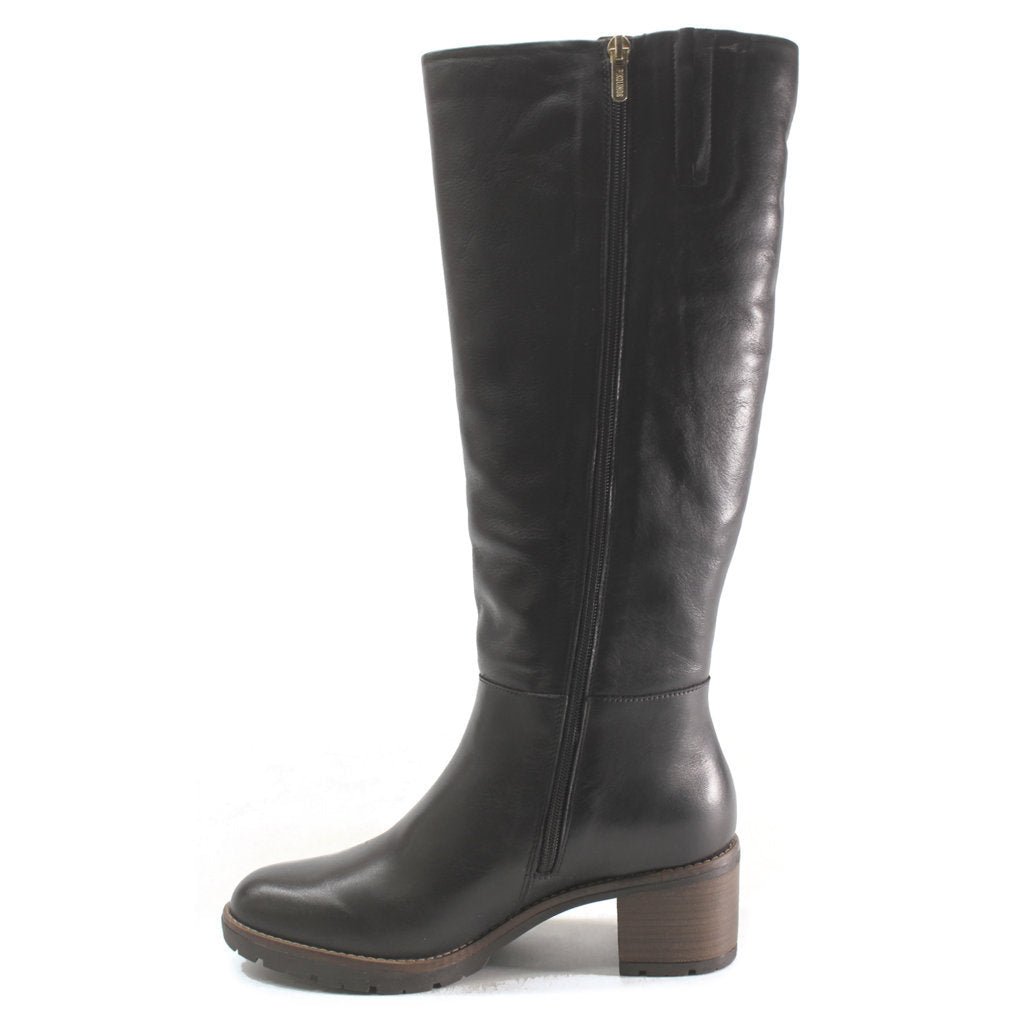 Pikolinos Llanes Calfskin Leather Women's Zip Up Stack Heeled Knee High Boots