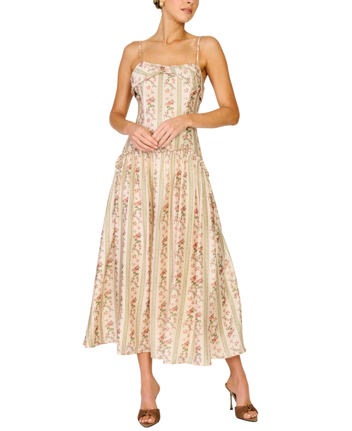 Women's Straight Neck Maxi Dress - Cream Multi
