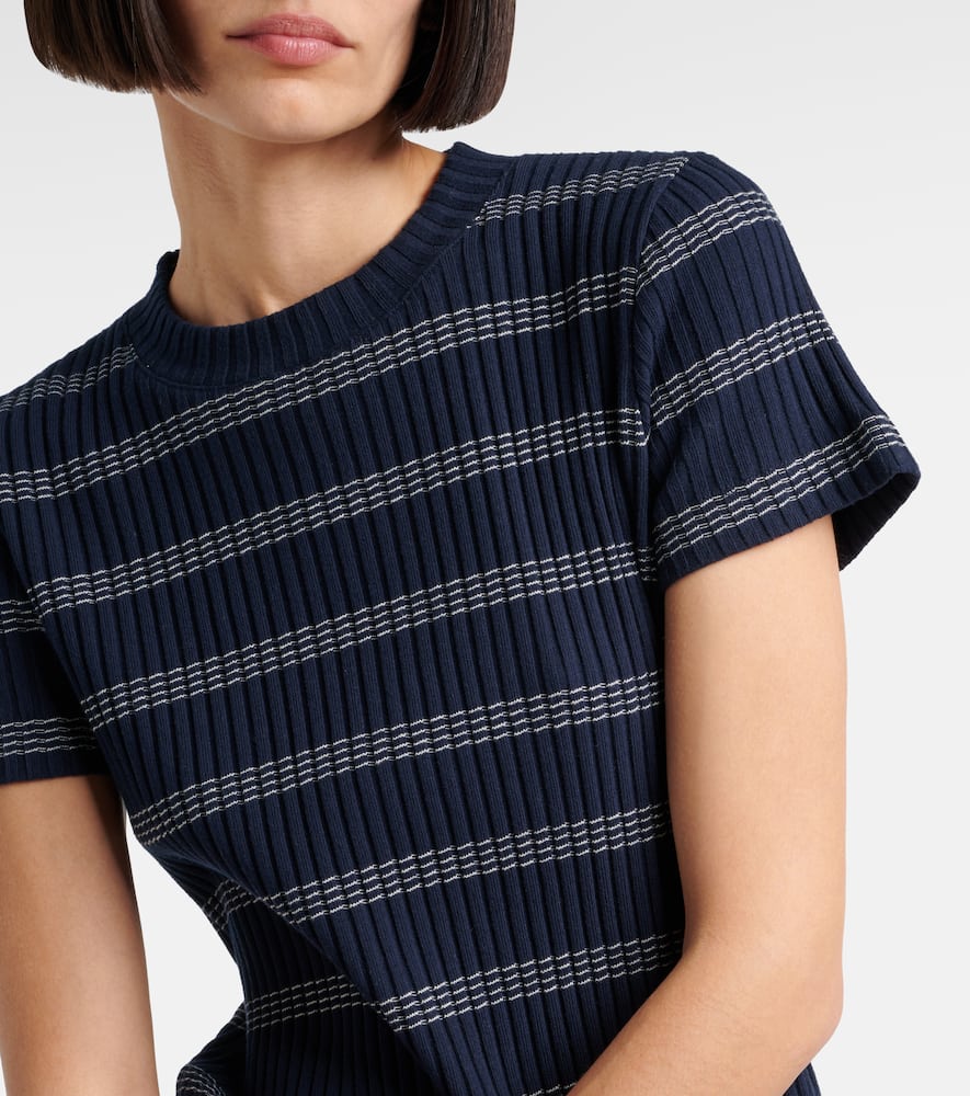 Ribbed-knit striped cotton-blend T-shirt