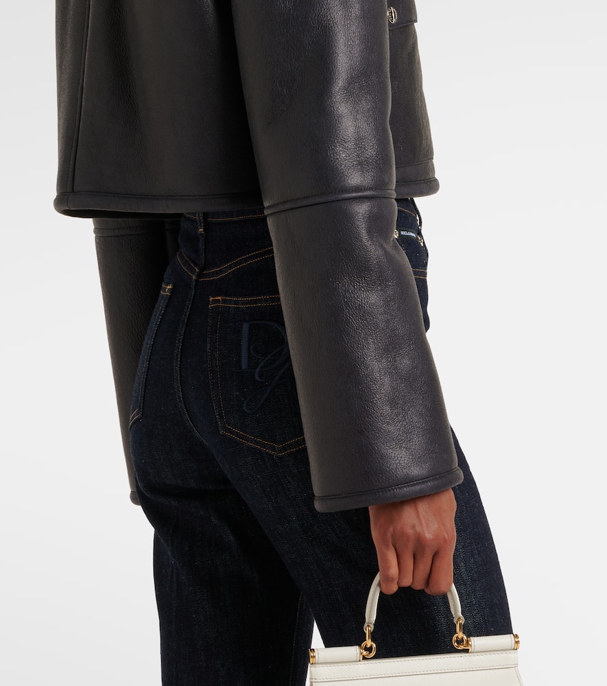 Shearling-trimmed cropped leather jacket