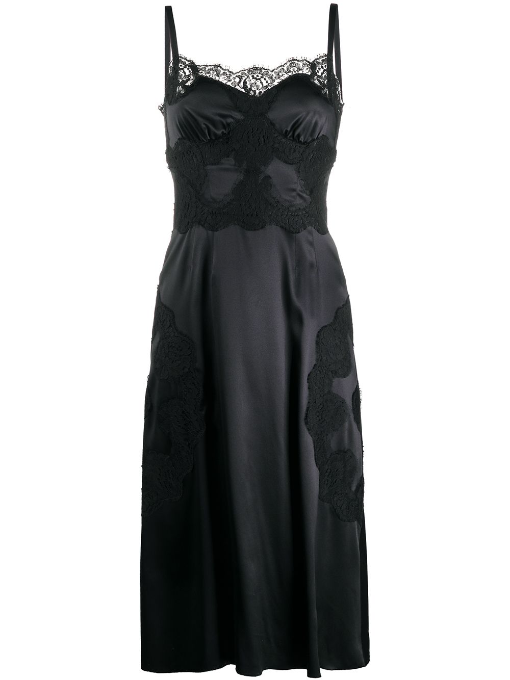 Satin lace-trim slip dress - Black