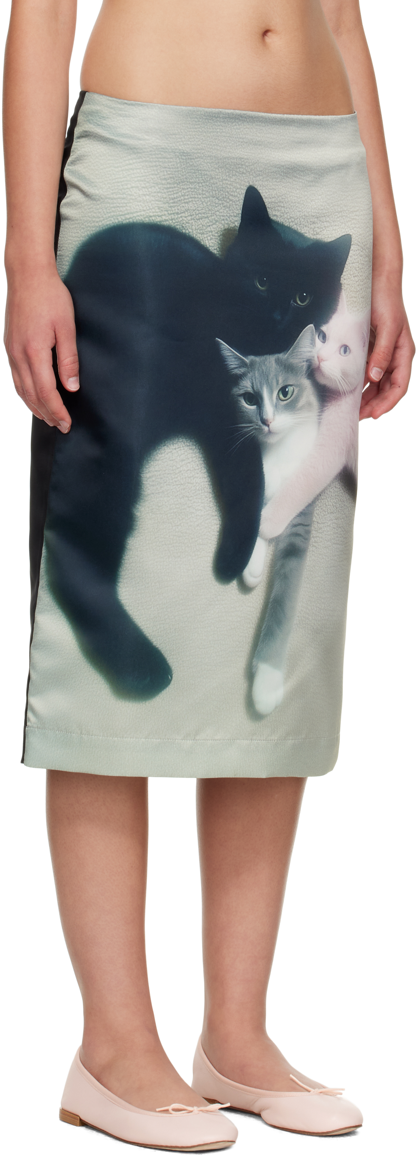 Gray & Black Kittens Midi Skirt