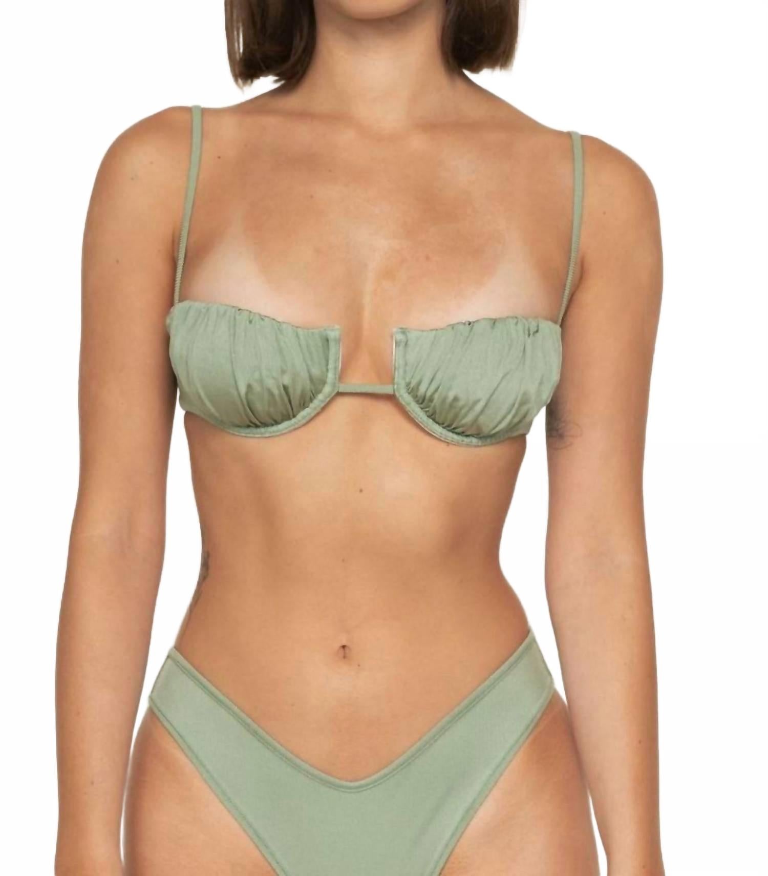 Petal Bikini Top In Sage Green Rib