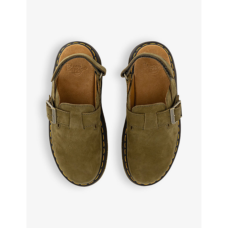 Womens Muted Olive Jorge II Flat Suede Leather Mules