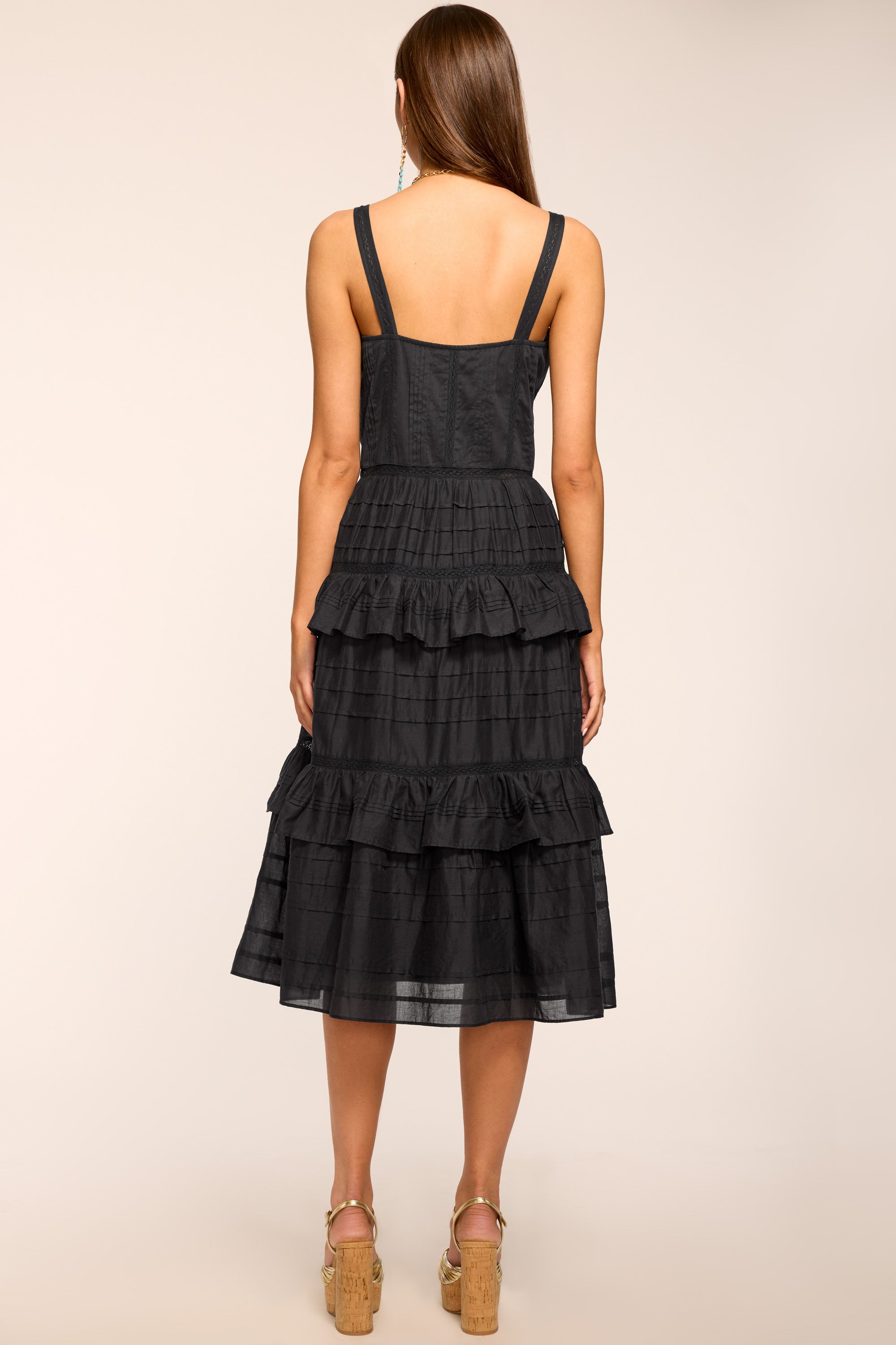 Daria Embroidered Voile Midi Dress Black in Black