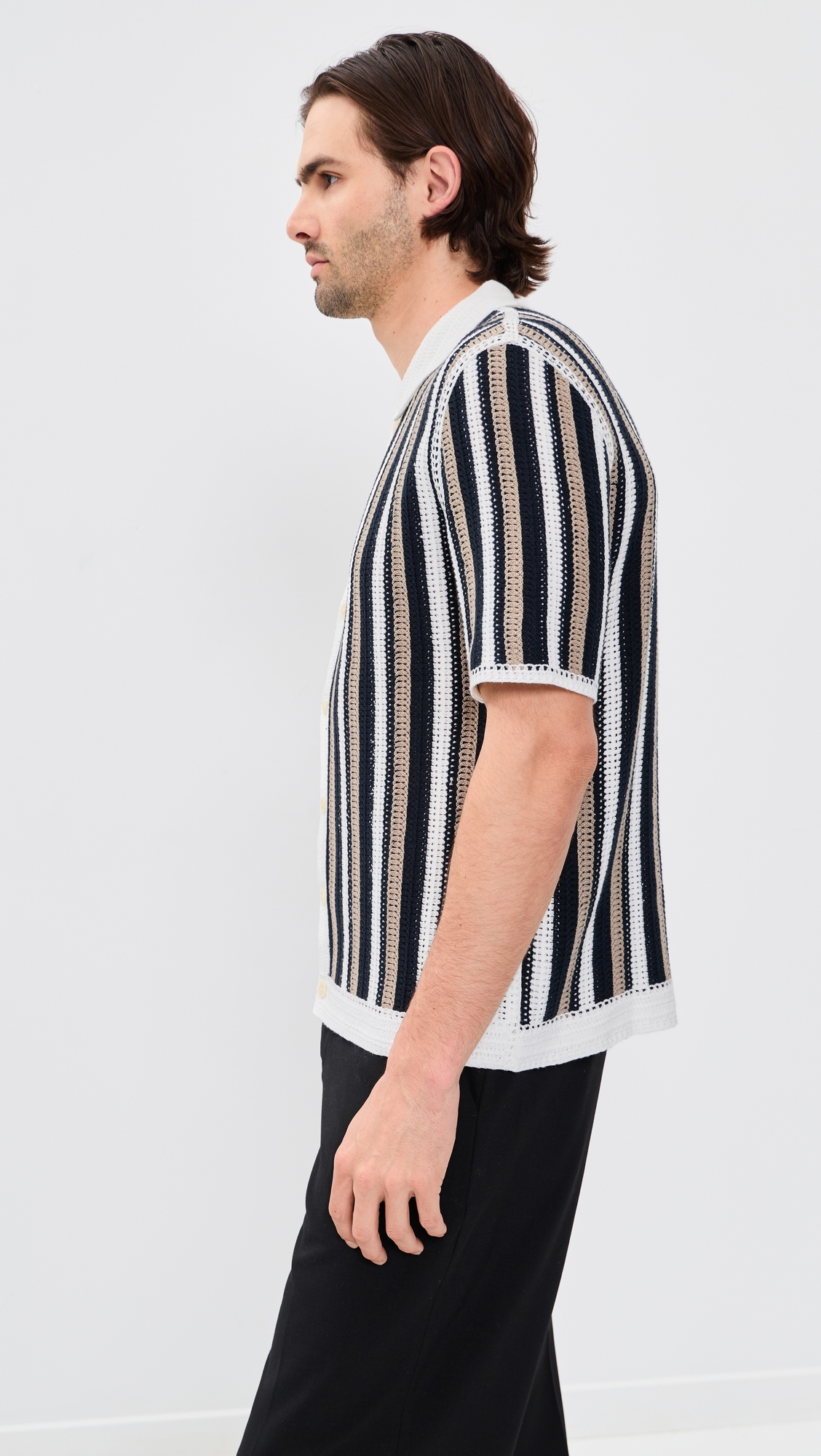 Stripe Crochet Porto Shirt Ecru/Black