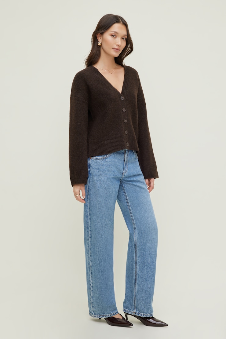 Relaxed V Neck Cardigan - Brown - Women Clothing