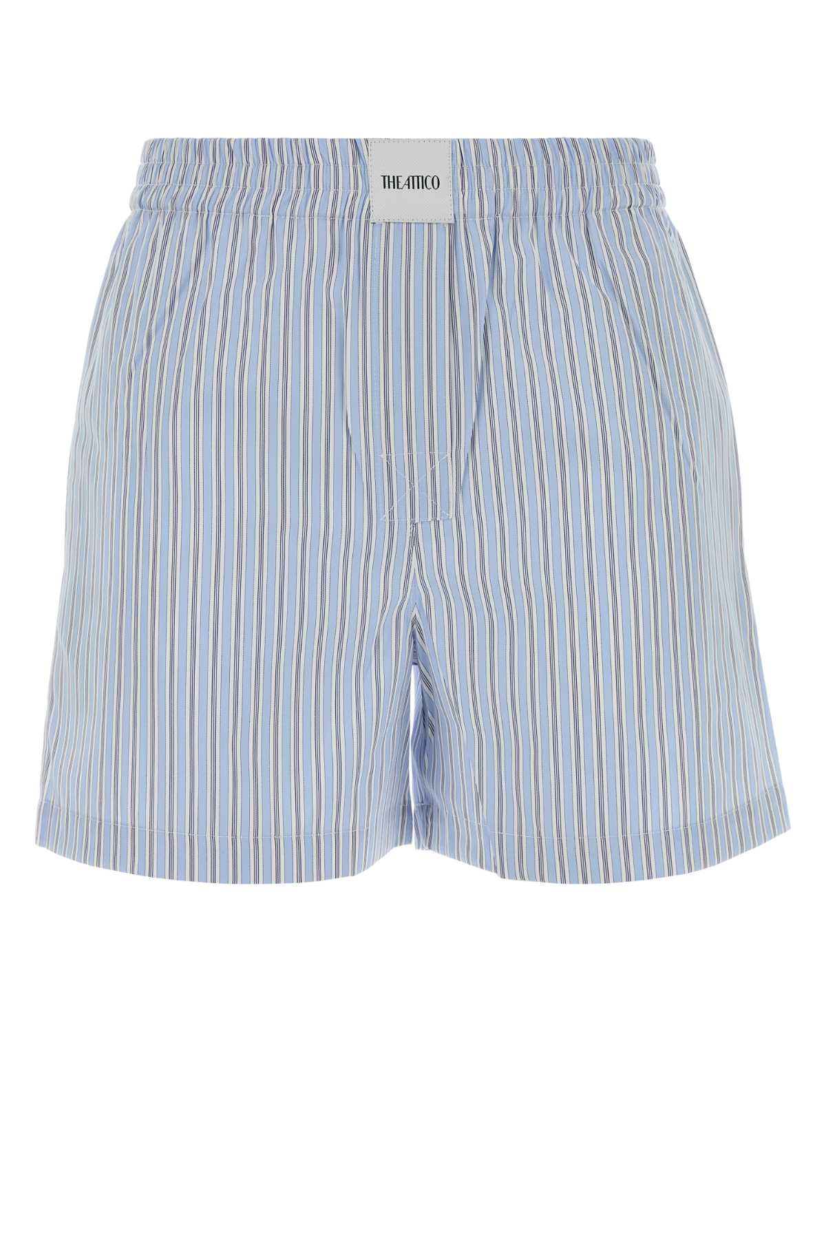 Striped Cotton Bermuda Shorts — Blue