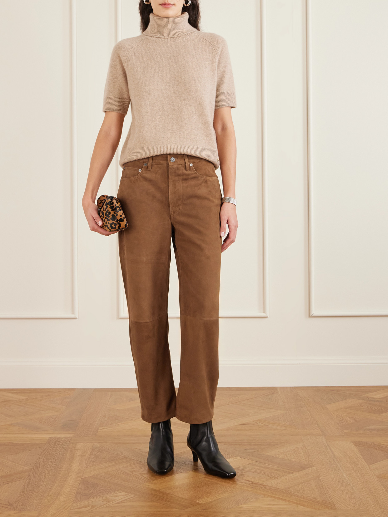 Miro Suede Barrel-leg Pants - Brown