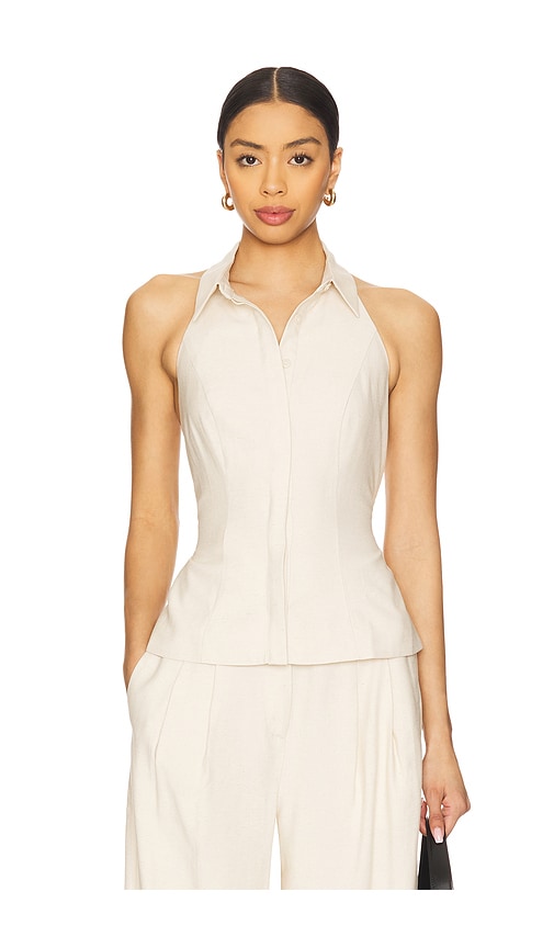 SOVERE TANKTOP MIT KRAGEN EVE in Beige. Größe S. Also in L
