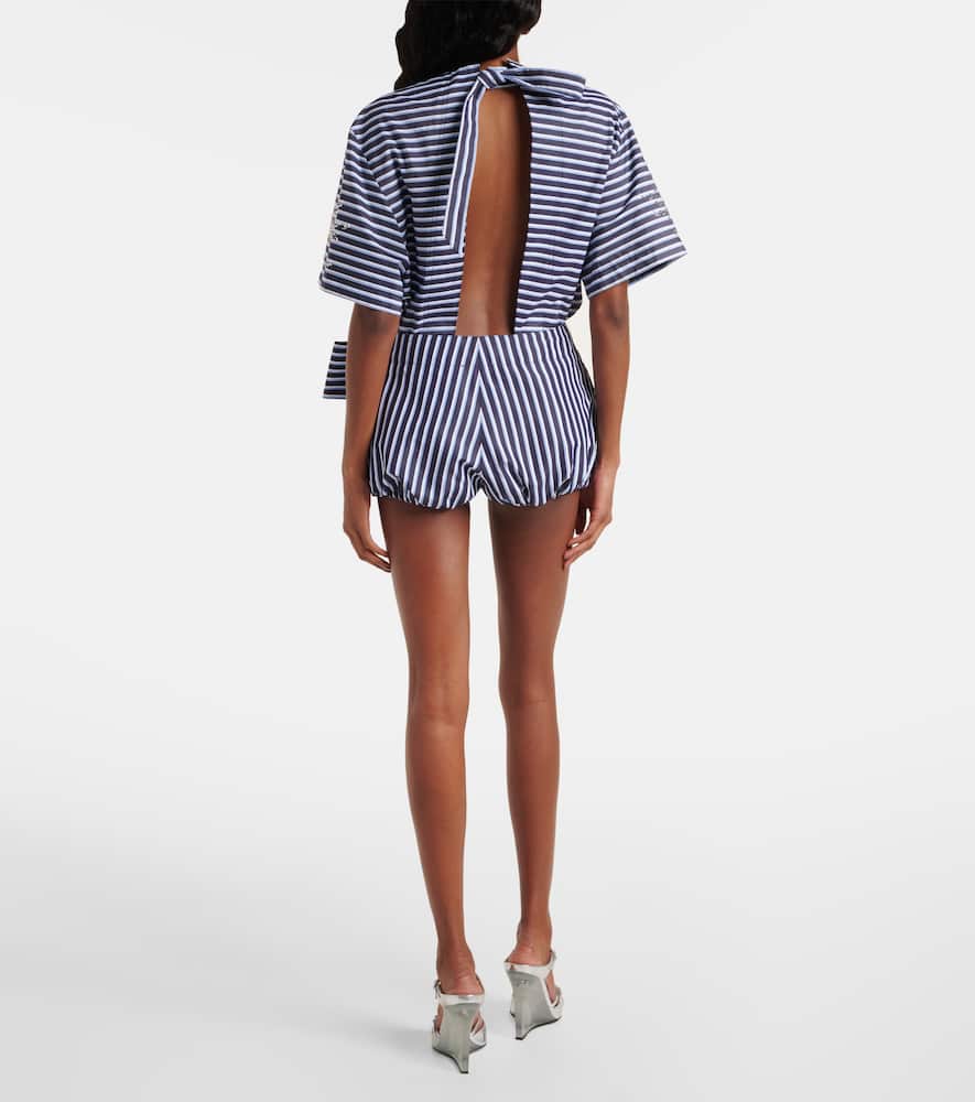 Bow-detail striped cotton shorts