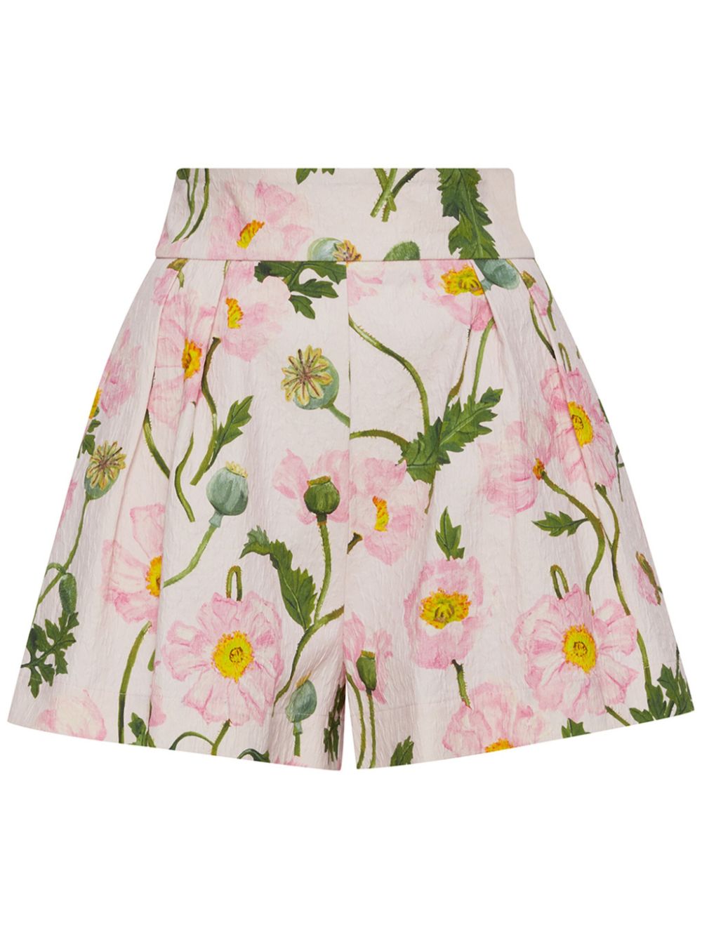 Poppy-print cloqué shorts - Pink