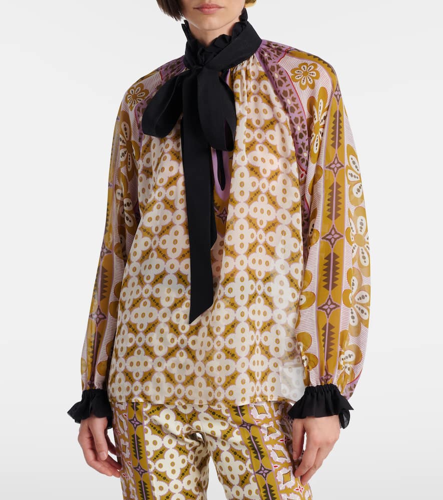 Cerere printed tie-neck silk blouse
