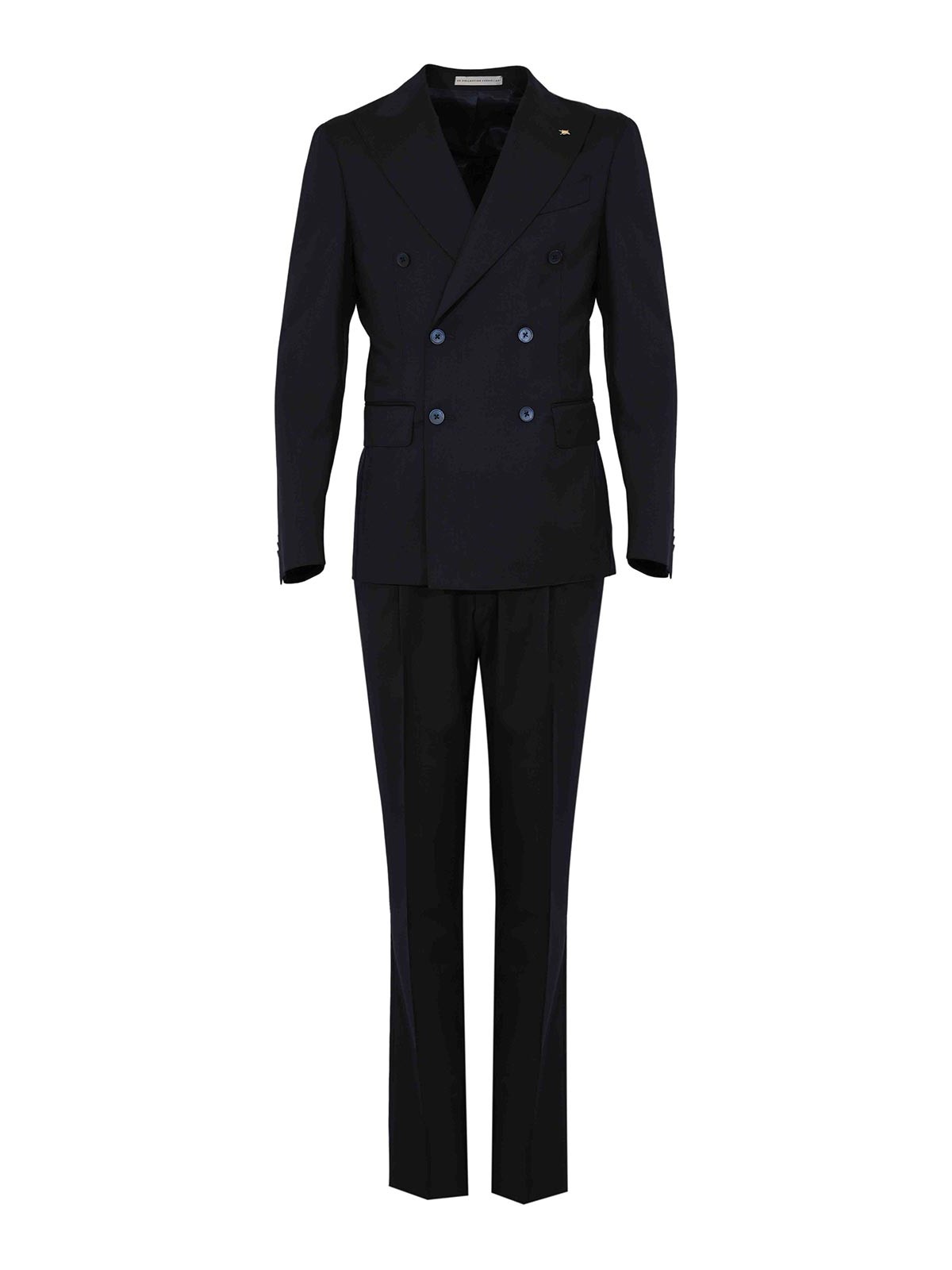 Double-breasted suit in blue virgin wool