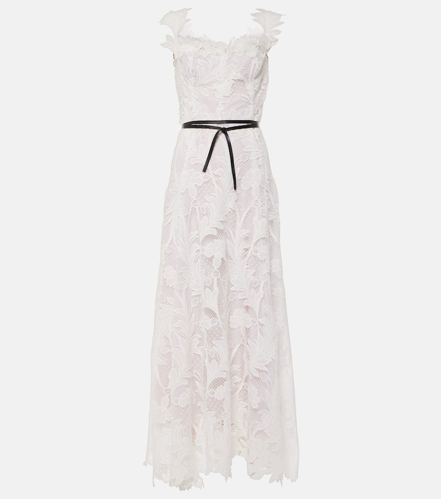 Marbled Carnation Guipure lace bustier gown