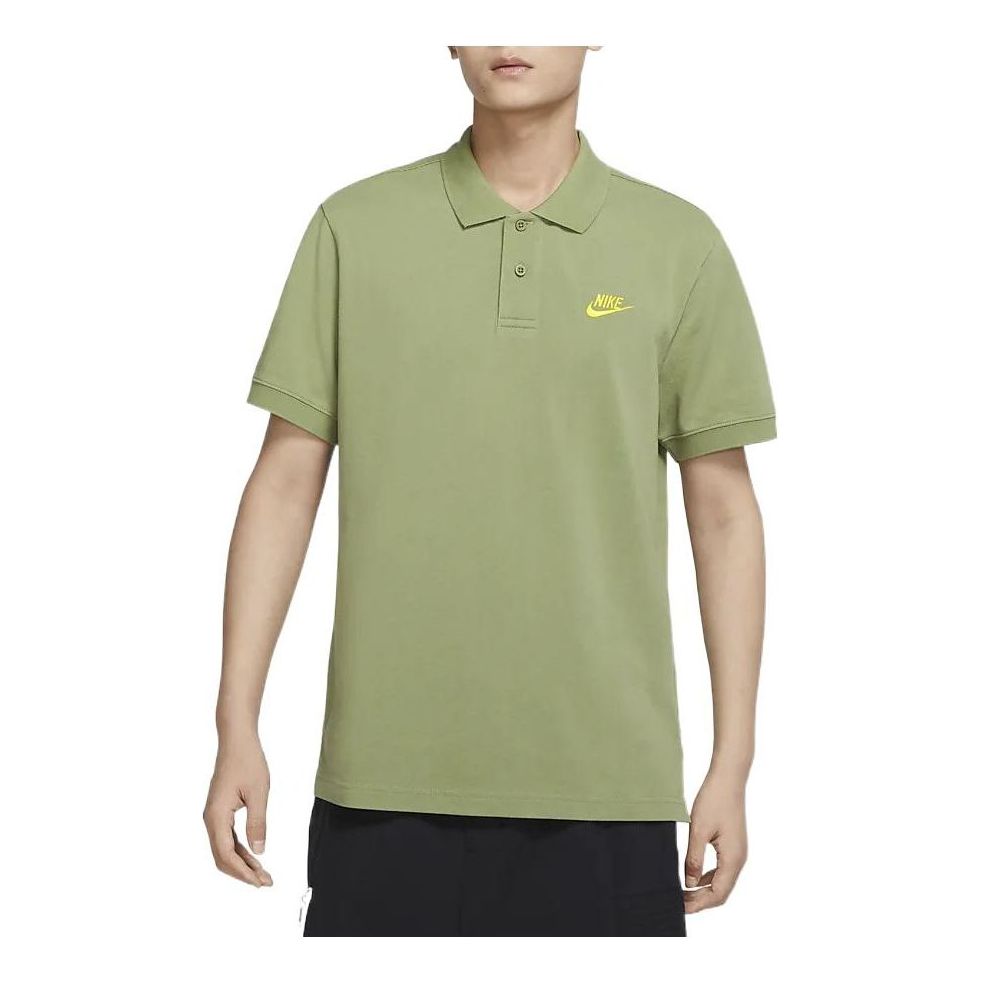 Sportswear Solid Color Logo Embroidered Short Sleeve Polo Shirt Green