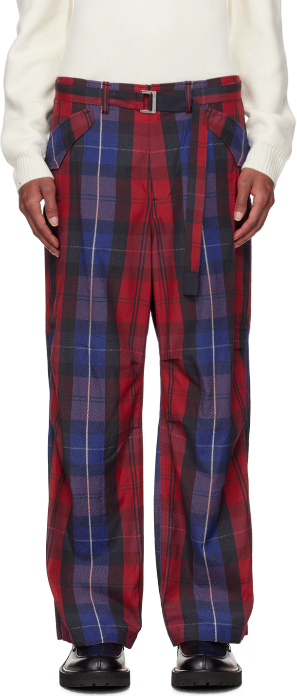 Sacai SSENSE Exclusive Red Plaid Cargo Pants
