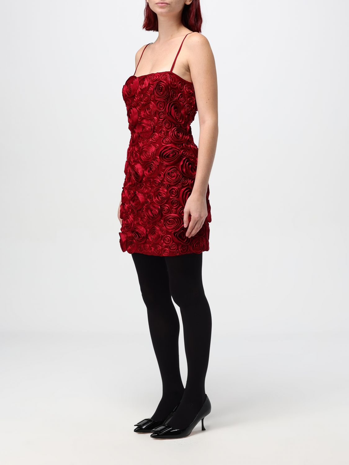 Floral-appliqué mini dress - Black