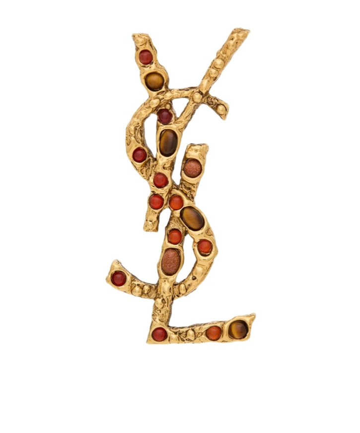 Cassandre brooch in tiger's eye, sunstone, and metal