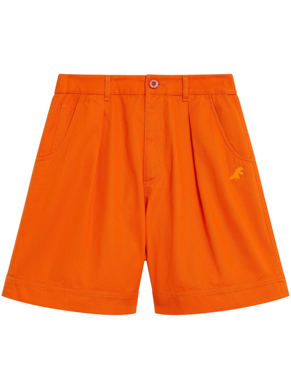 Dino-embroidered cotton shorts - Orange