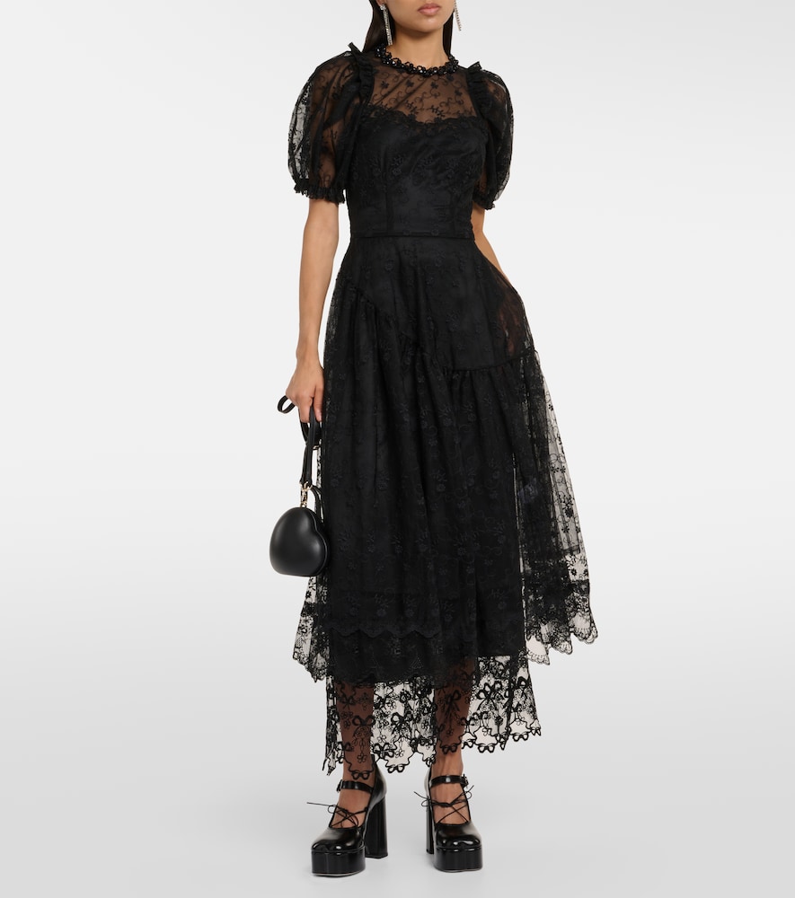 Embellished lace-trimmed midi dress