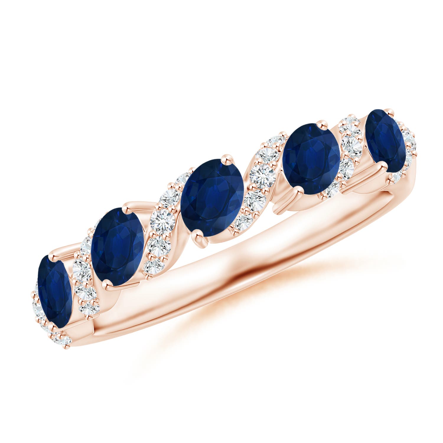 Angara 1.0 Carat Five Stone Oval Sapphire Swirl Ring with Diamonds in 18K Rose Gold