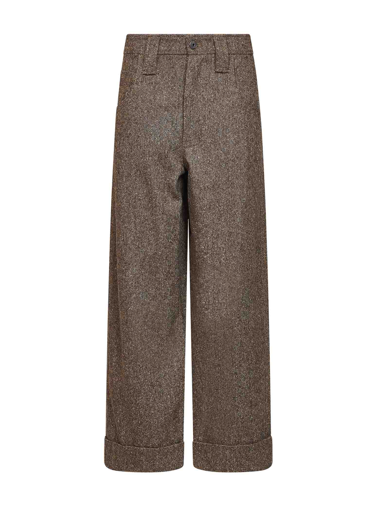 Virgin Wool Baggy Trousers — Brown