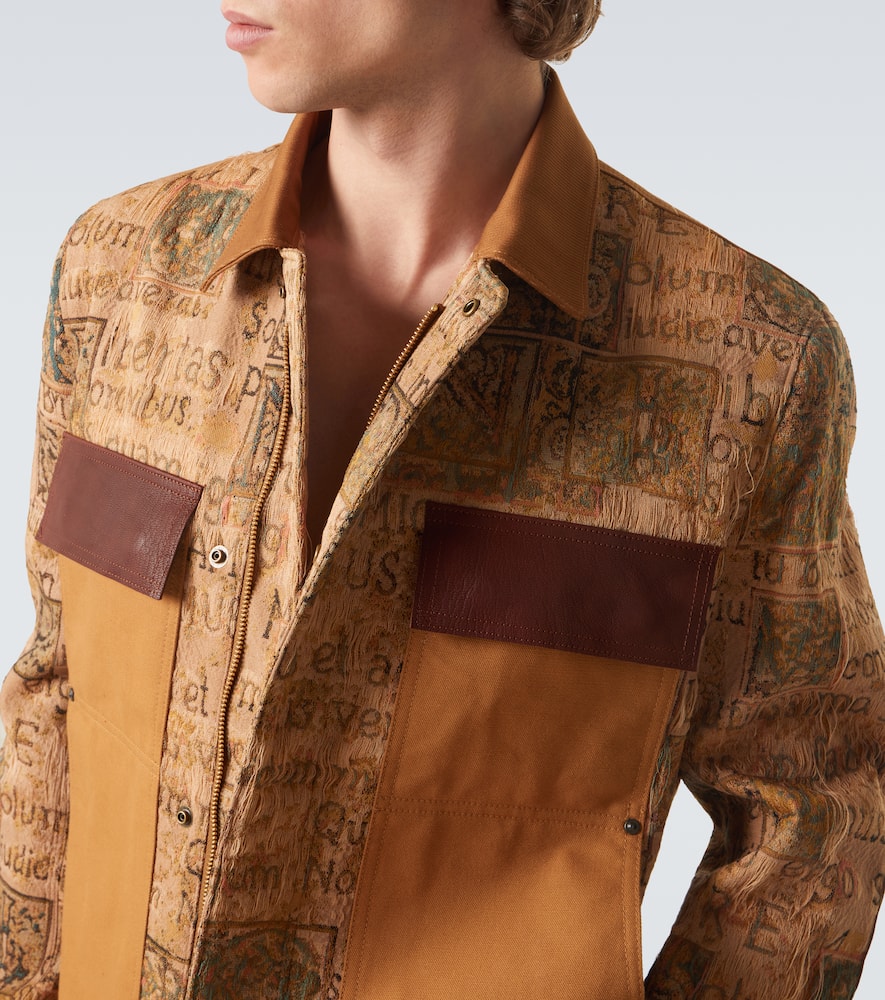 Leather-trimmed jacquard jacket