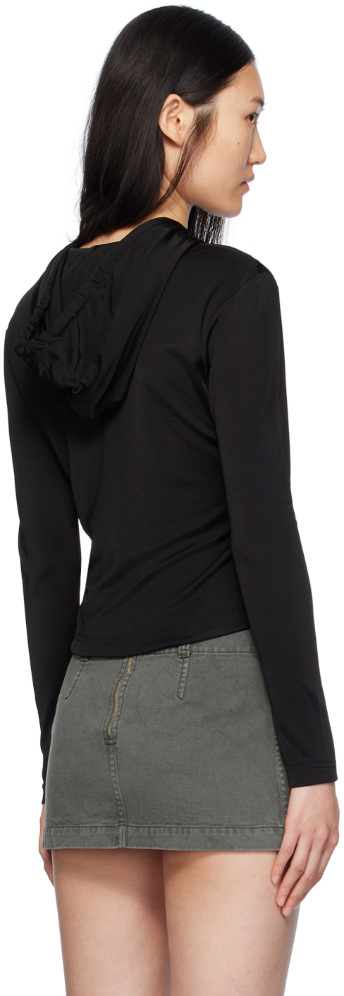 Dion Lee Black Lustrous Shrunken Hoodie