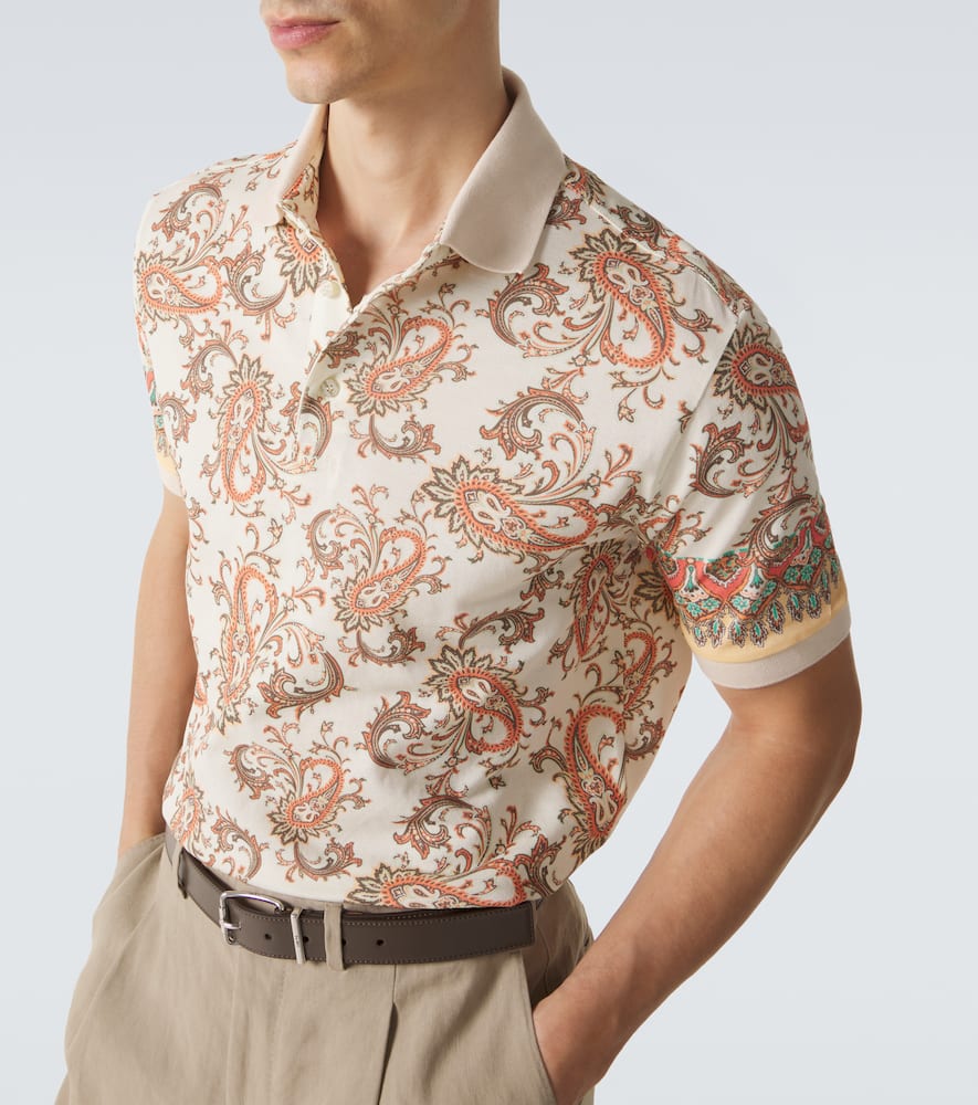 Paisley cotton piqué polo shirt