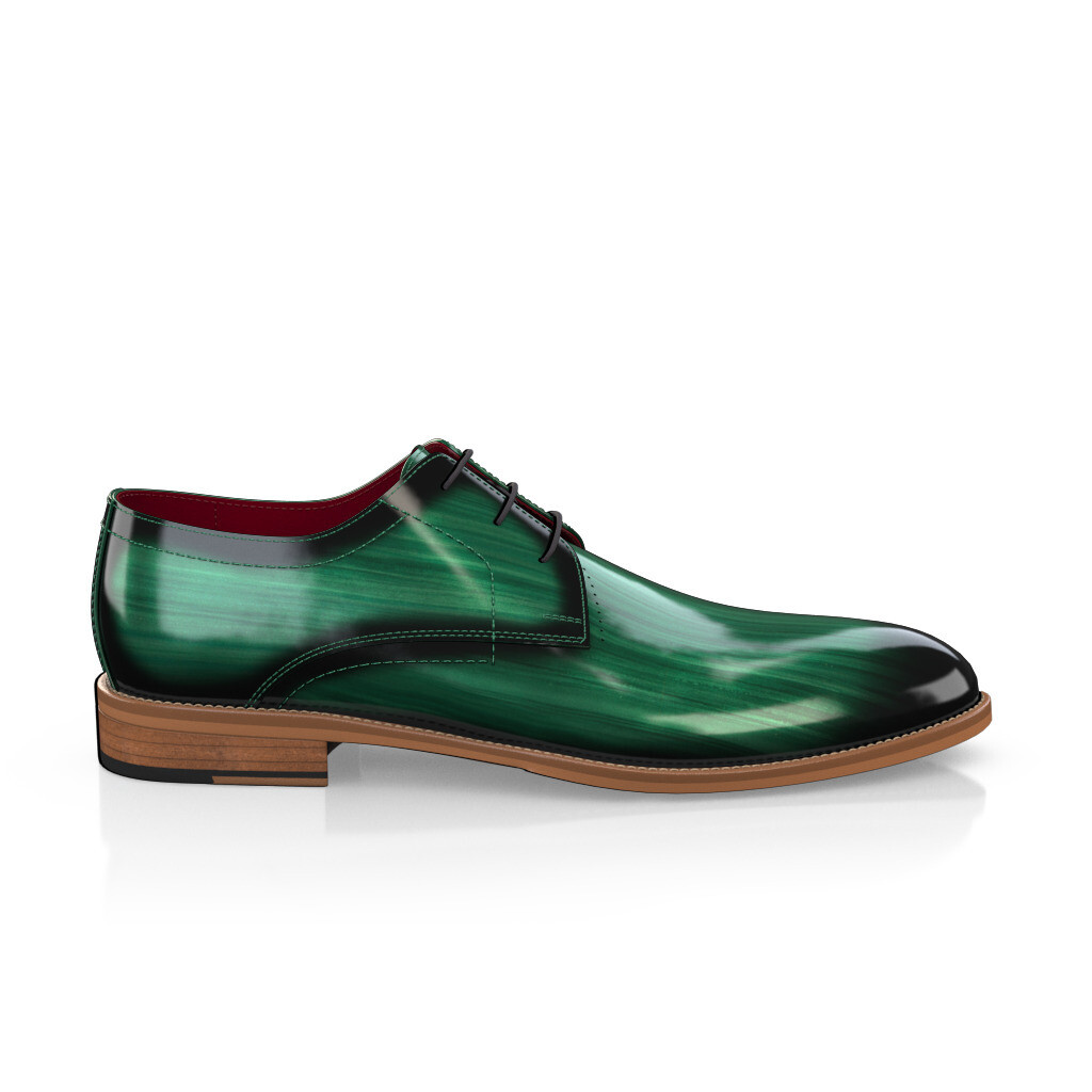 Custom Men's Luxury Derby Dress Shoes Plain Toe Handmade in Italy - Green Premium Leather - Laces, for Wedding, Tuxedo - GIROTTI